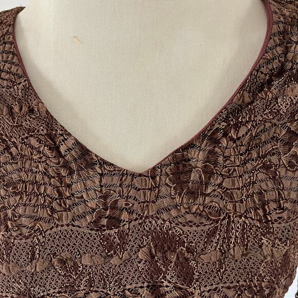 Vtg Y2K 2000s Brown Floral Lace Top Wmns S Goblincore Forest Fairy Grunge - Picture 2 of 7